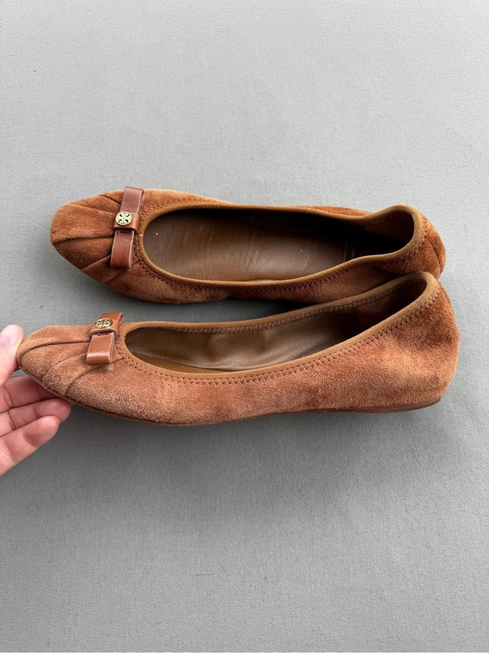 Tory Burch Ally Soho Lux Suede Ballet Flat Wild Almond 260 Size 8 M